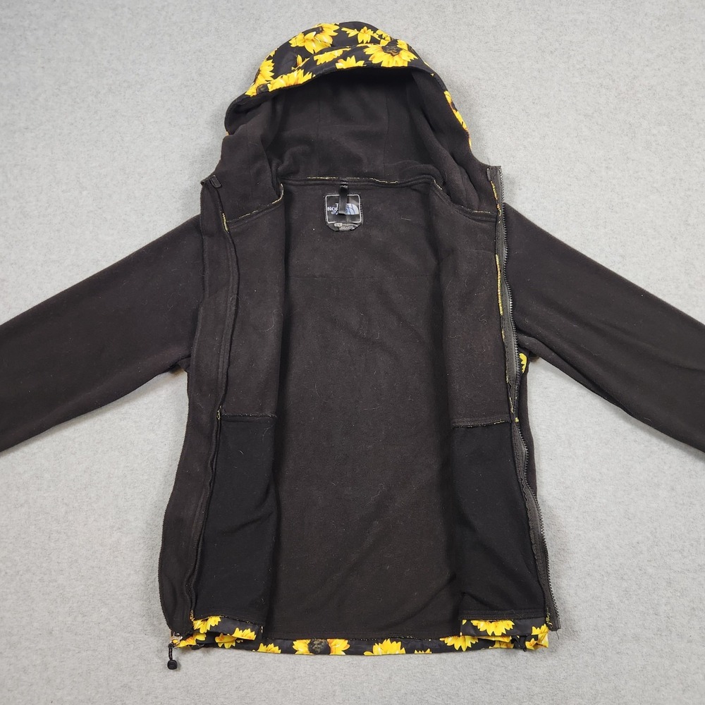 The North Face Jacket Womens Small Black Fleece Sunflower Print Denali Hooded - Picture 3 of 14